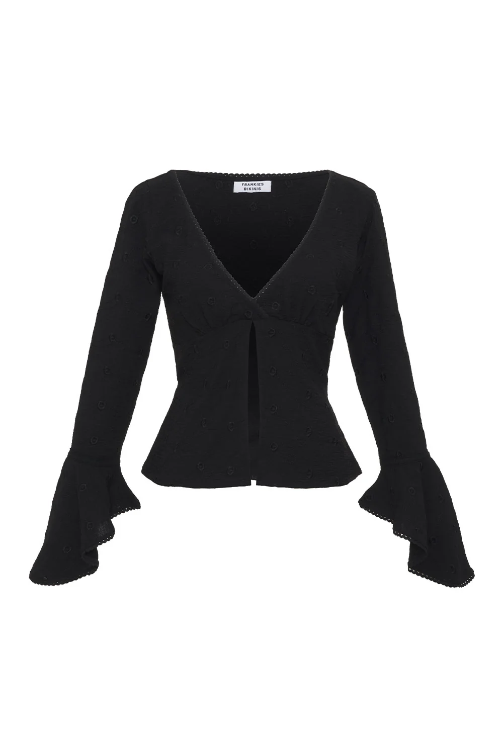 Anabelle Eyelet Long Sleeve Shirt - Black - Image 2