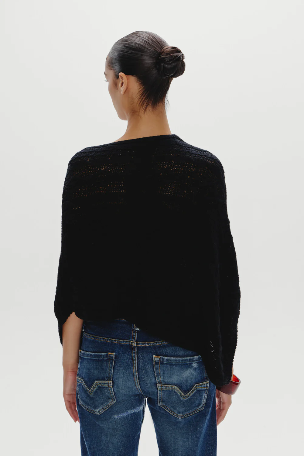 Aspen Cotton Knit Poncho - Black - Image 5