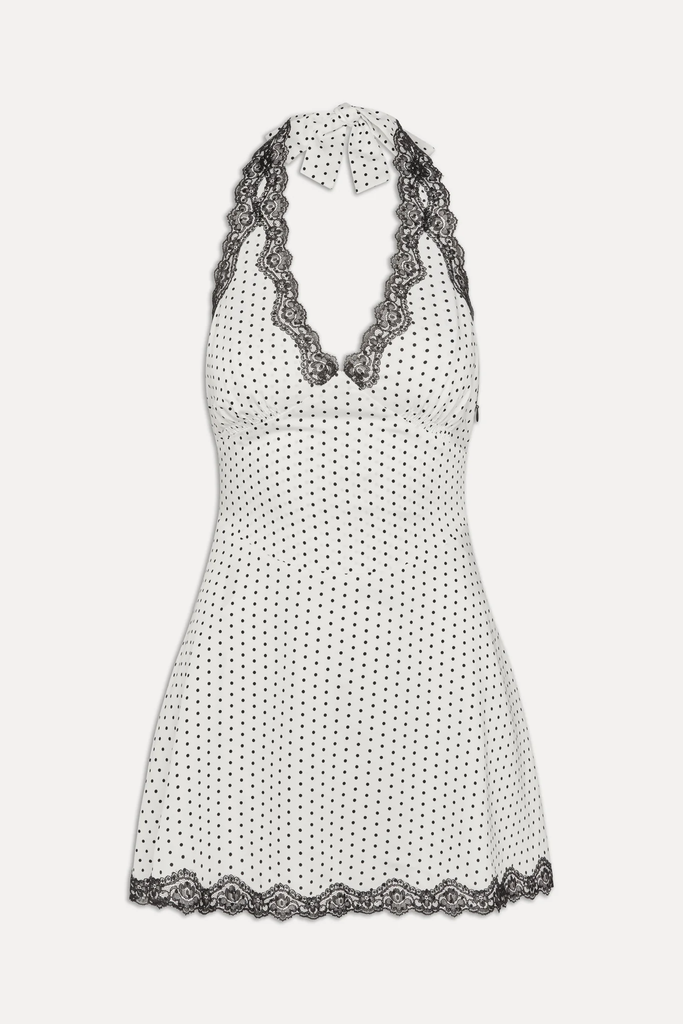 Audrey Satin Mini Dress - White Polka Dot - Image 3