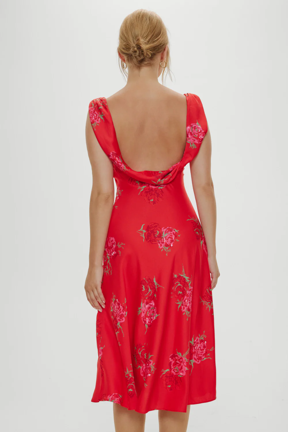 Aurora Satin Floral Midi Dress - Red Rose Brushstroke - Image 4