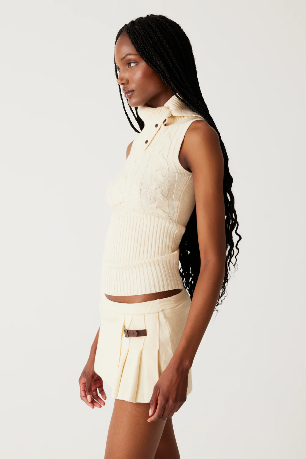 Axel Cable Cloud Knit Sleeveless Sweater - French Vanilla - Image 3