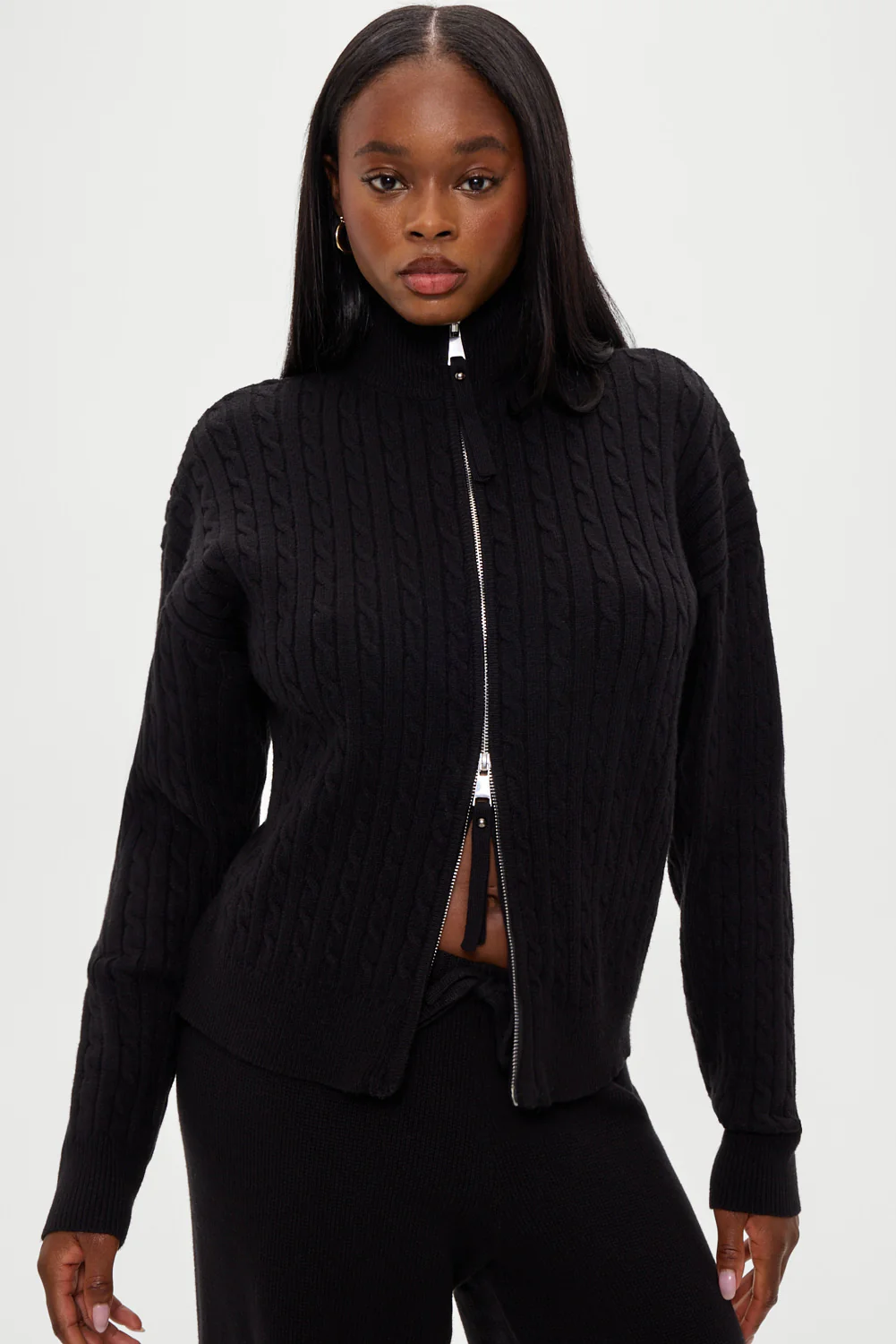 Bea Cloud Knit Zip Up Sweater - Black - Image 8