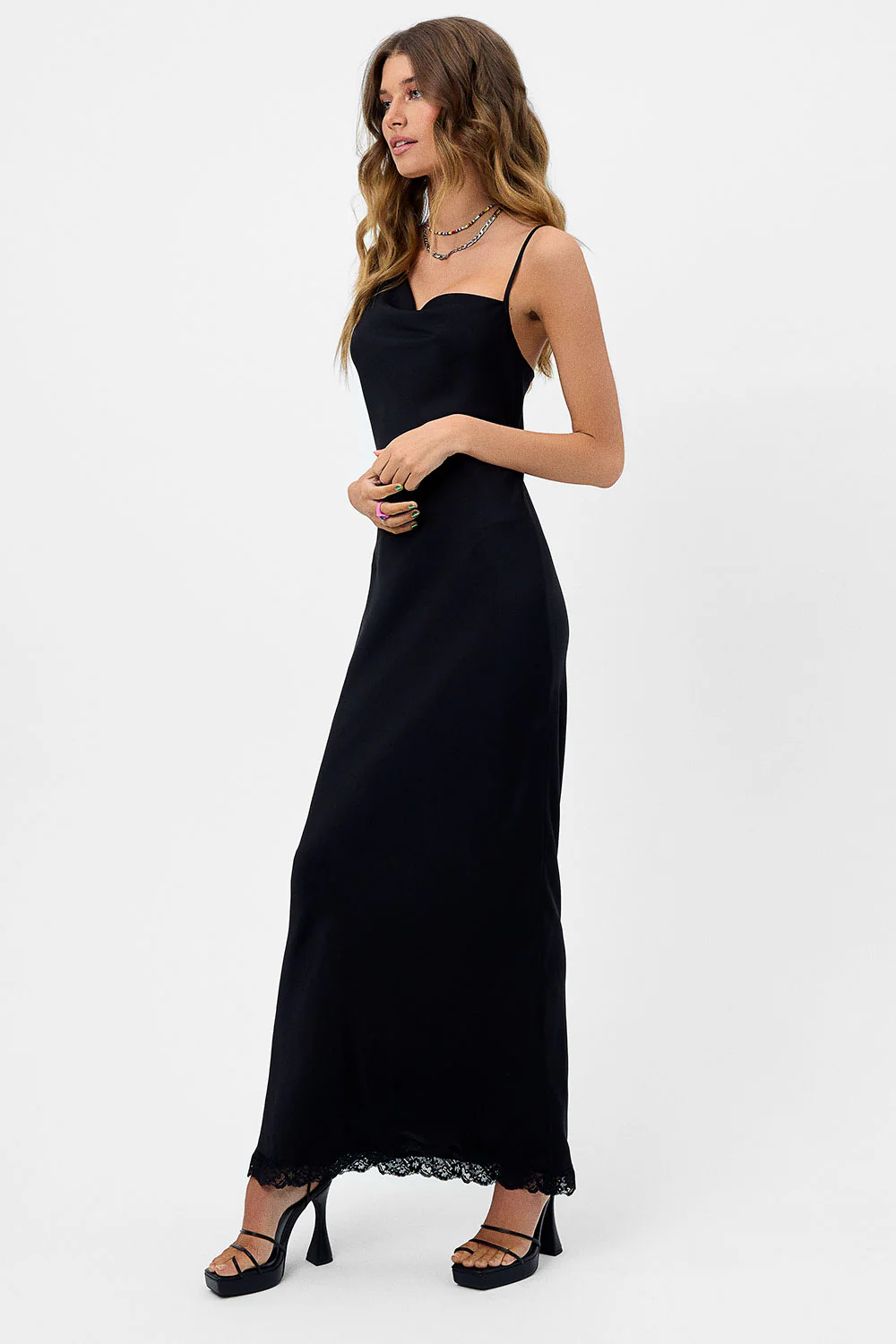 Cara Satin Maxi Dress - Black - Image 4