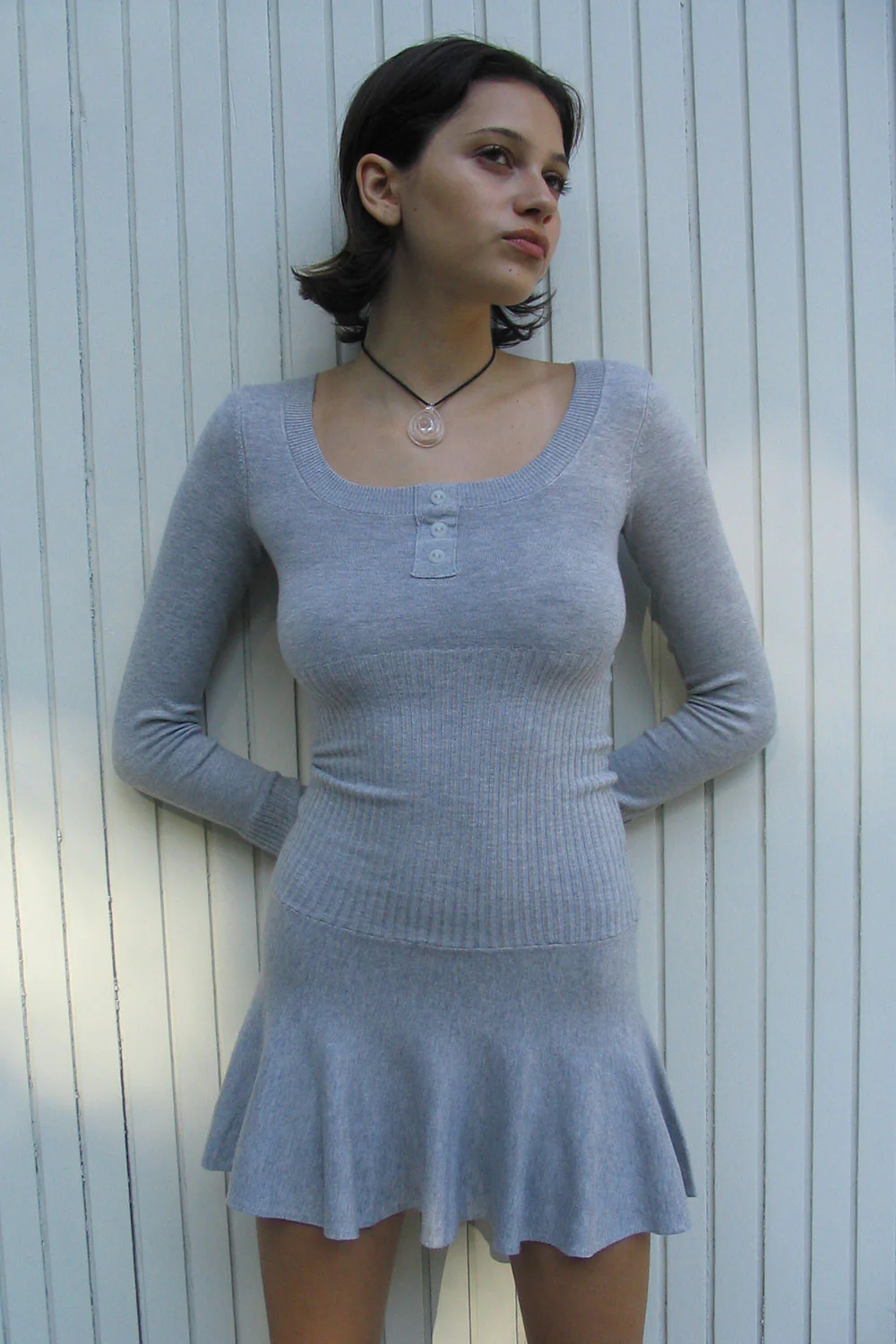 Claude Lightweight Knit Long Sleeve Dress - Heather Grey - Image 2
