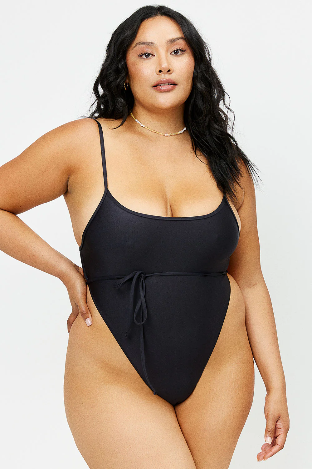 Croft Satin Cheeky One Piece Swimsuit - Black - Image 2