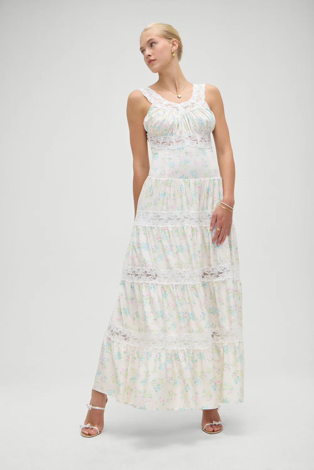 Dakota Floral Satin Maxi Dress - French Riviera - Image 2