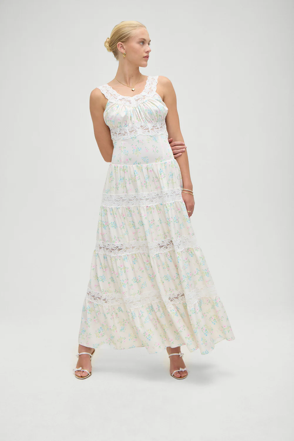 Dakota Floral Satin Maxi Dress - French Riviera - Image 5