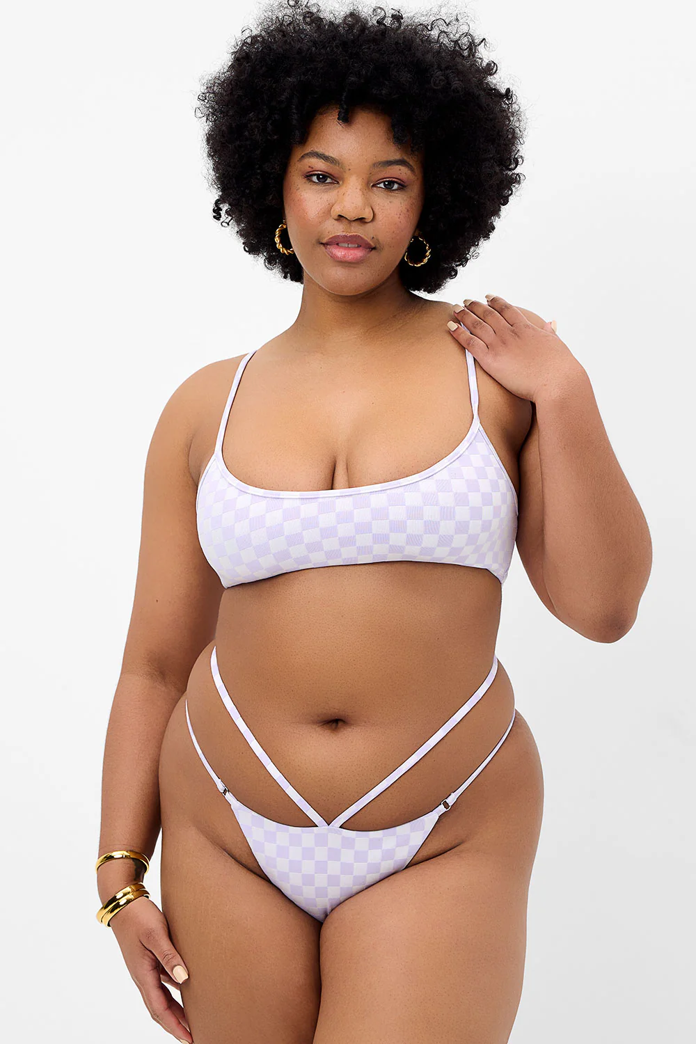 Dallas Checkered Bralette Bikini Top - Purple Check - Image 4