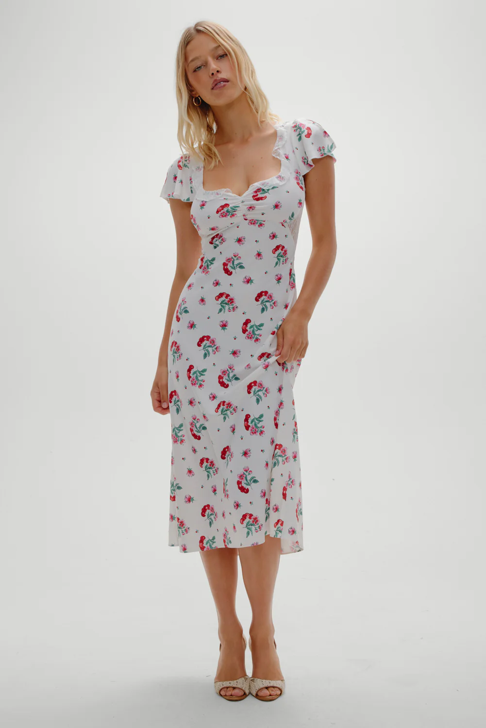 Delicate Lace Midi Dress - Cherry Flower - Image 4