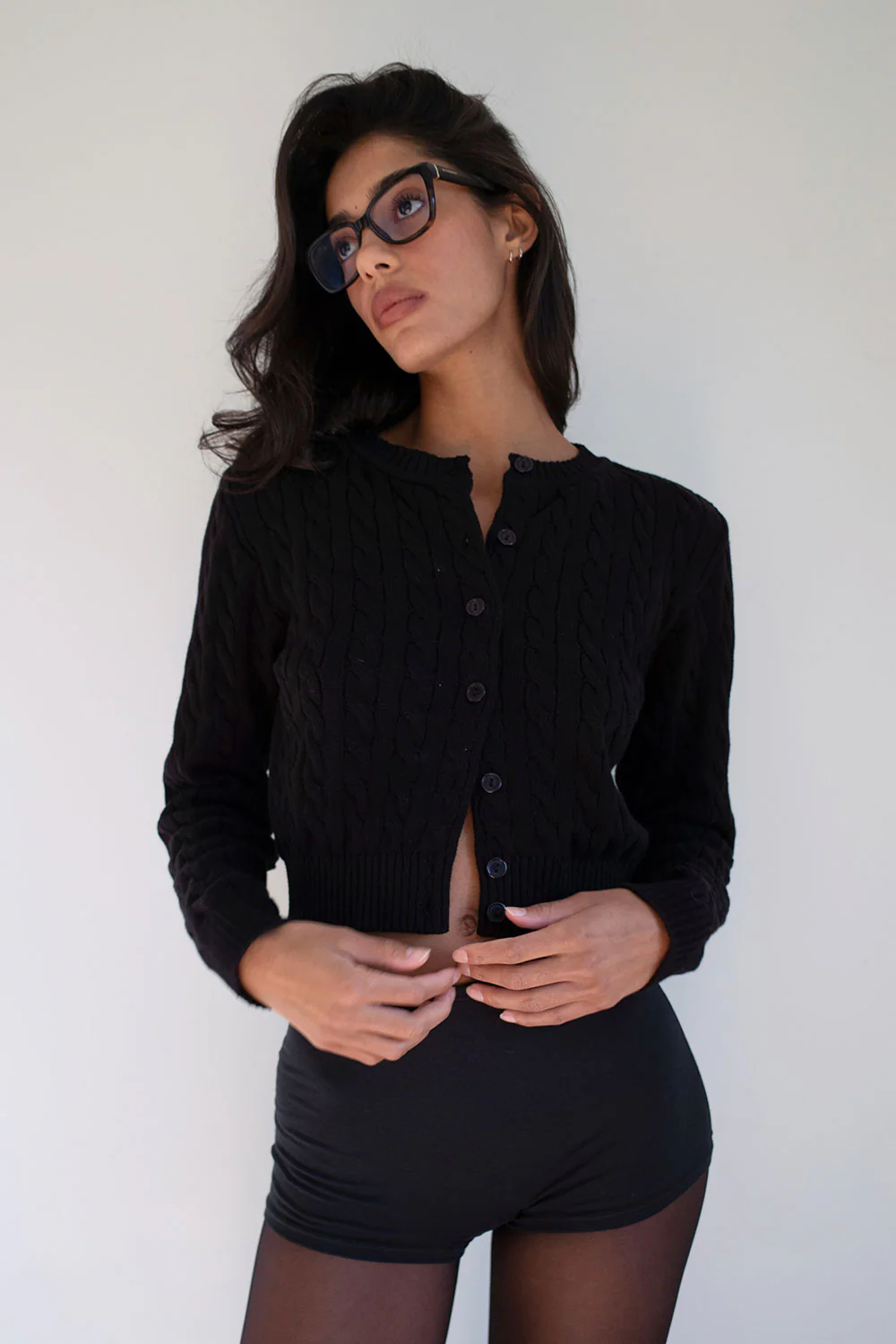 Dudley Cable Knit Cardigan - Black - Image 7