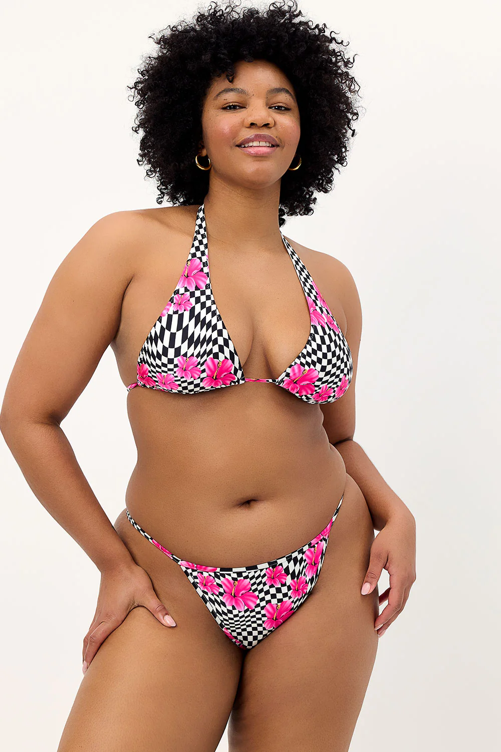 Harlow Shine Halter Bikini Top - Black Morrison Hibiscus - Image 2