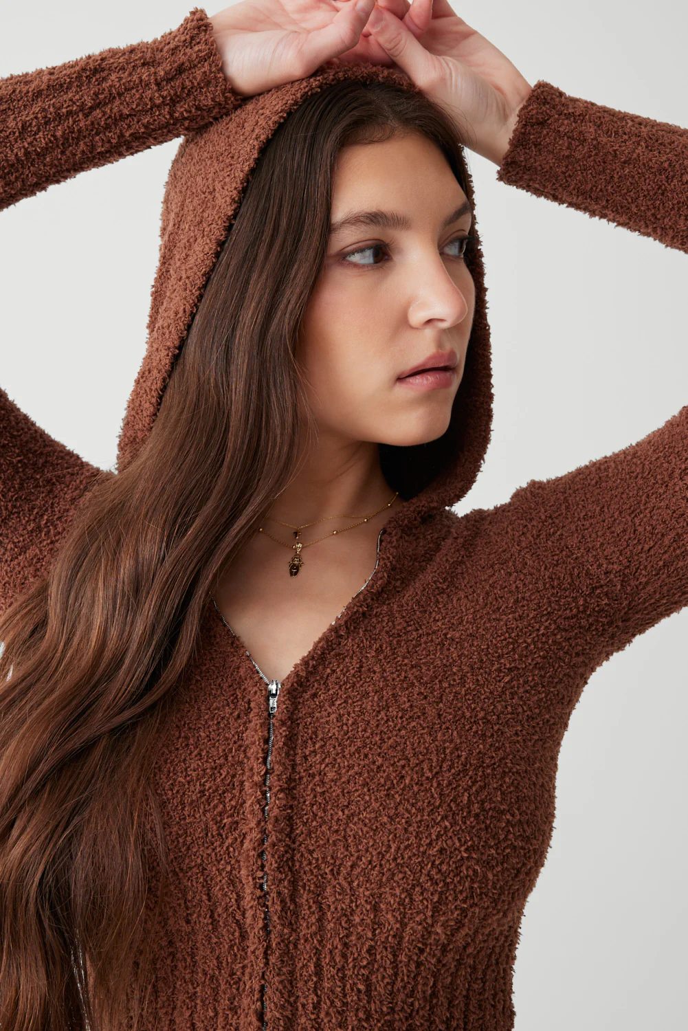 Harlowe Fuzzy Zip Up Hoodie - Chocolate Lily - Image 4