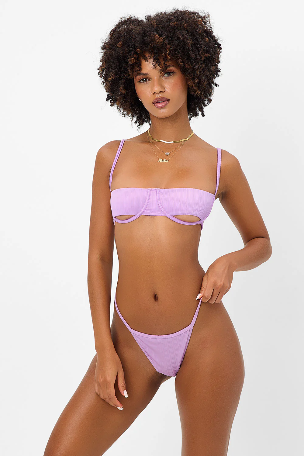 Harmony Plissé Thong Bikini Bottom - Wisteria - Image 5