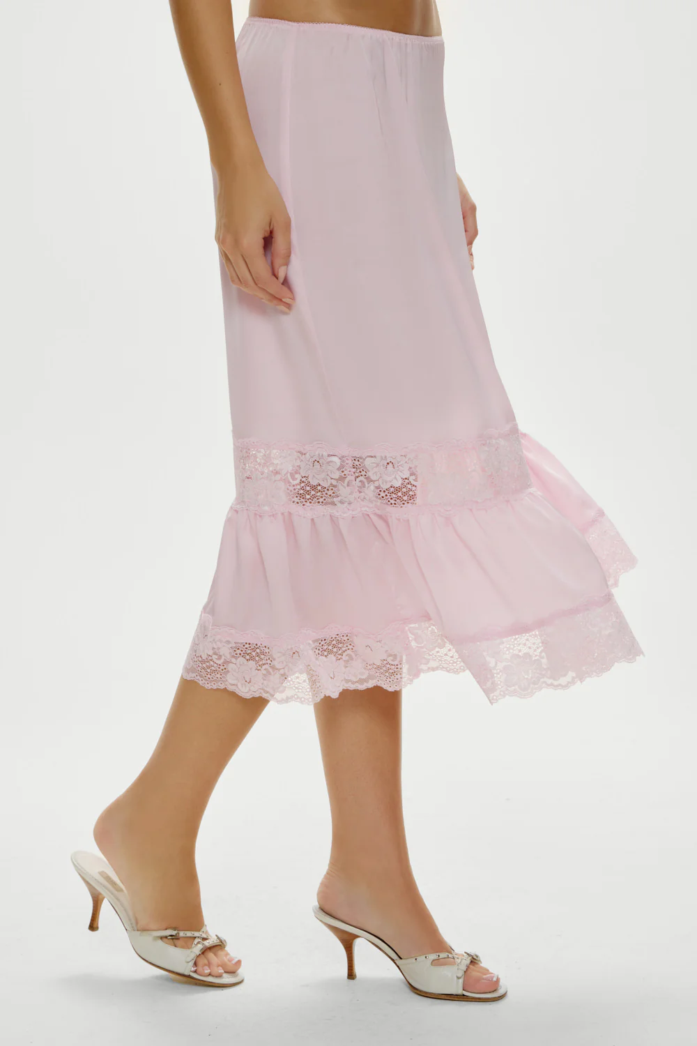 Hideaway Satin Slip Midi Skirt - Strawberries & Cream - Image 5