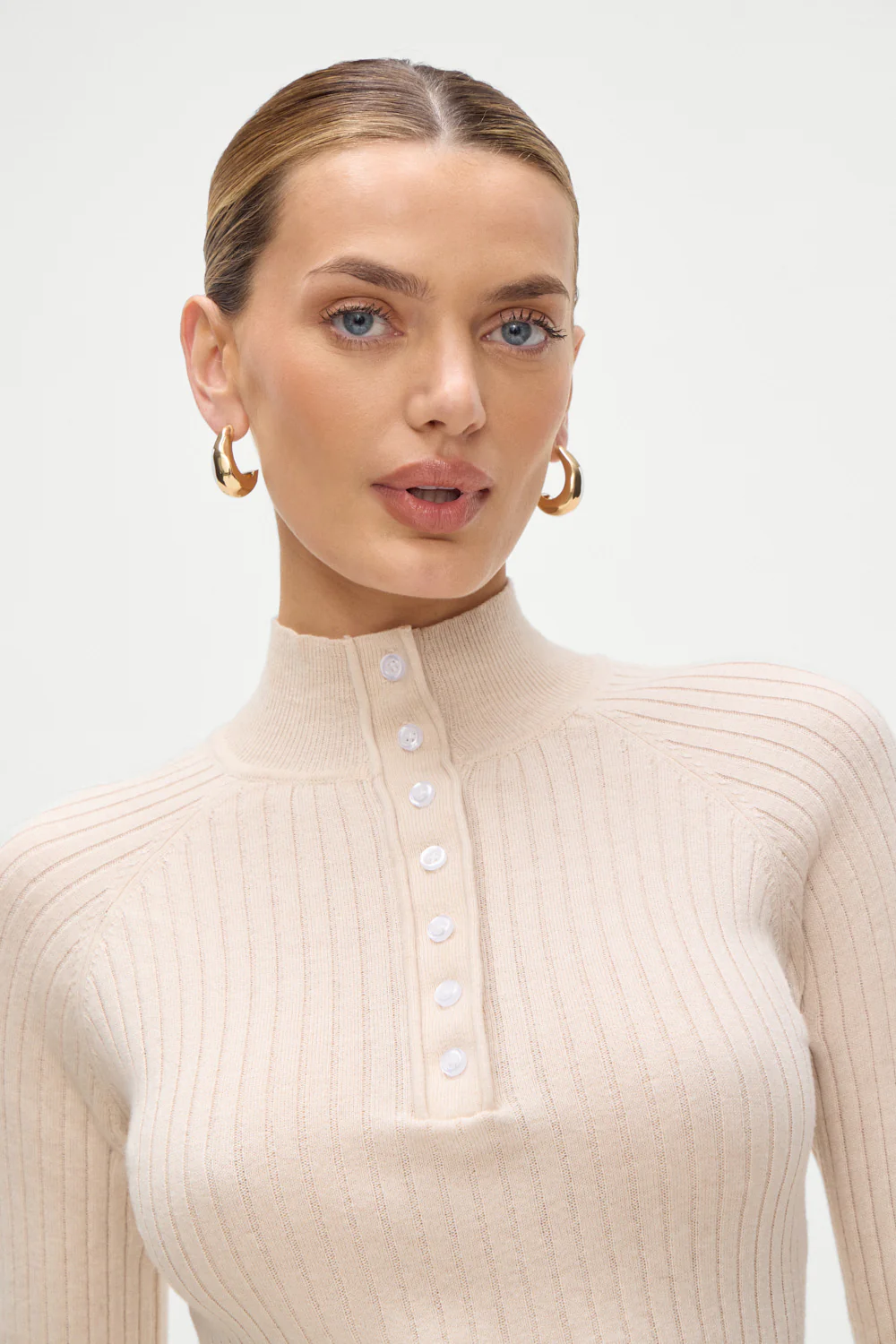 Isla Long  Sleeve Mini Dress - Cream - Image 6