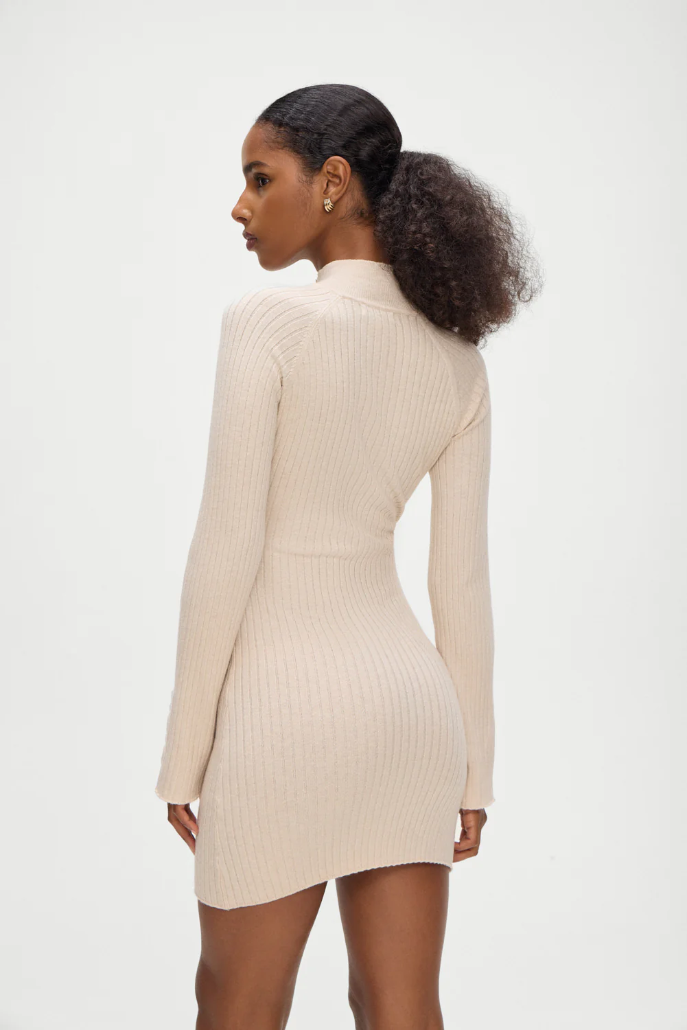 Isla Long  Sleeve Mini Dress - Cream - Image 8