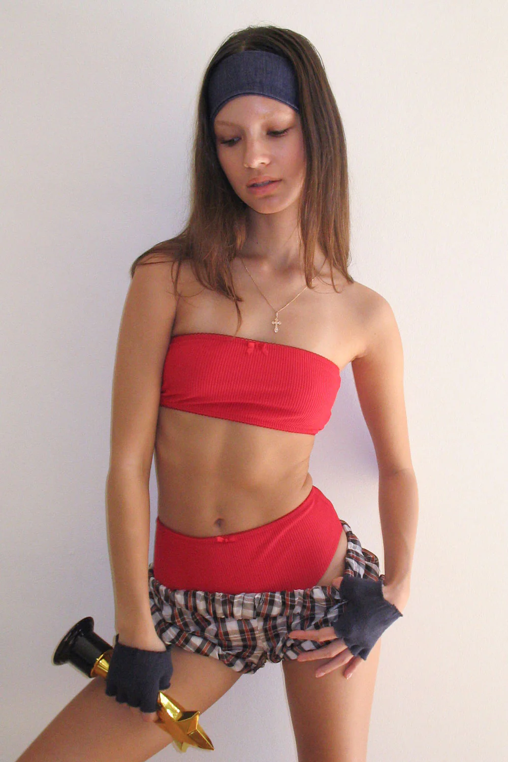Jada Ribbed Bandeau Bikini Top - Crimson - Image 2