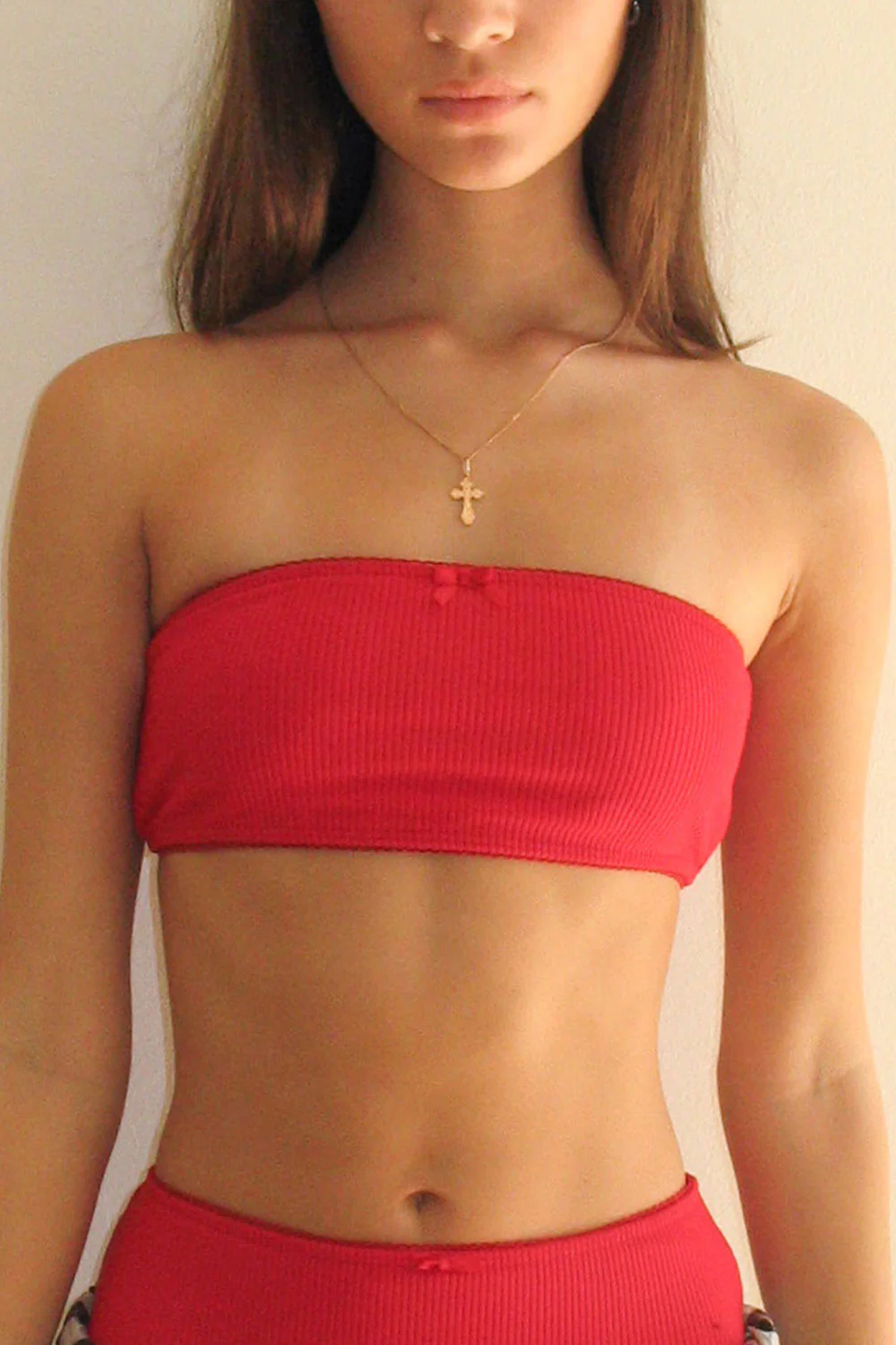 Jada Ribbed Bandeau Bikini Top - Crimson - Image 3