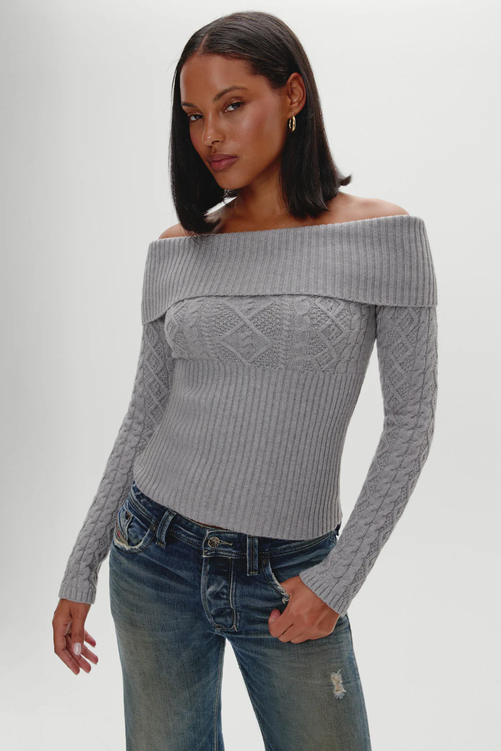 Jazz Off The Shoulder Knit Sweater - Cloud Cover - Image 2