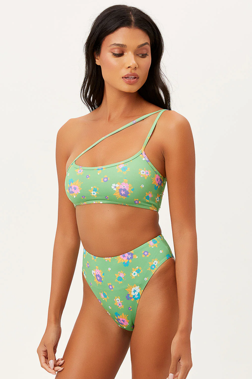 Jenna High Waist High Cut Bikini Bottom - Meadow - Image 2