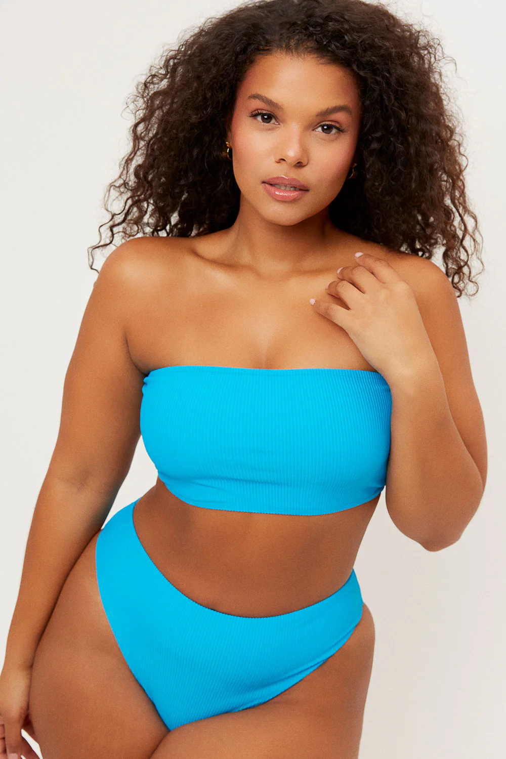 Jenna Ribbed Bandeau Bikini Top - Ocean - Image 2