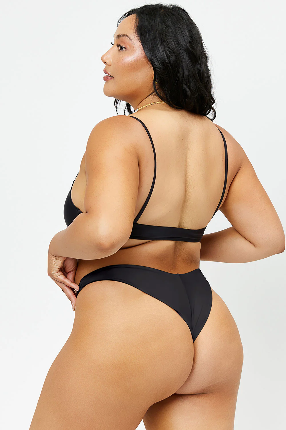Katarina Satin Cheeky Bikini Bottom - Black - Image 2