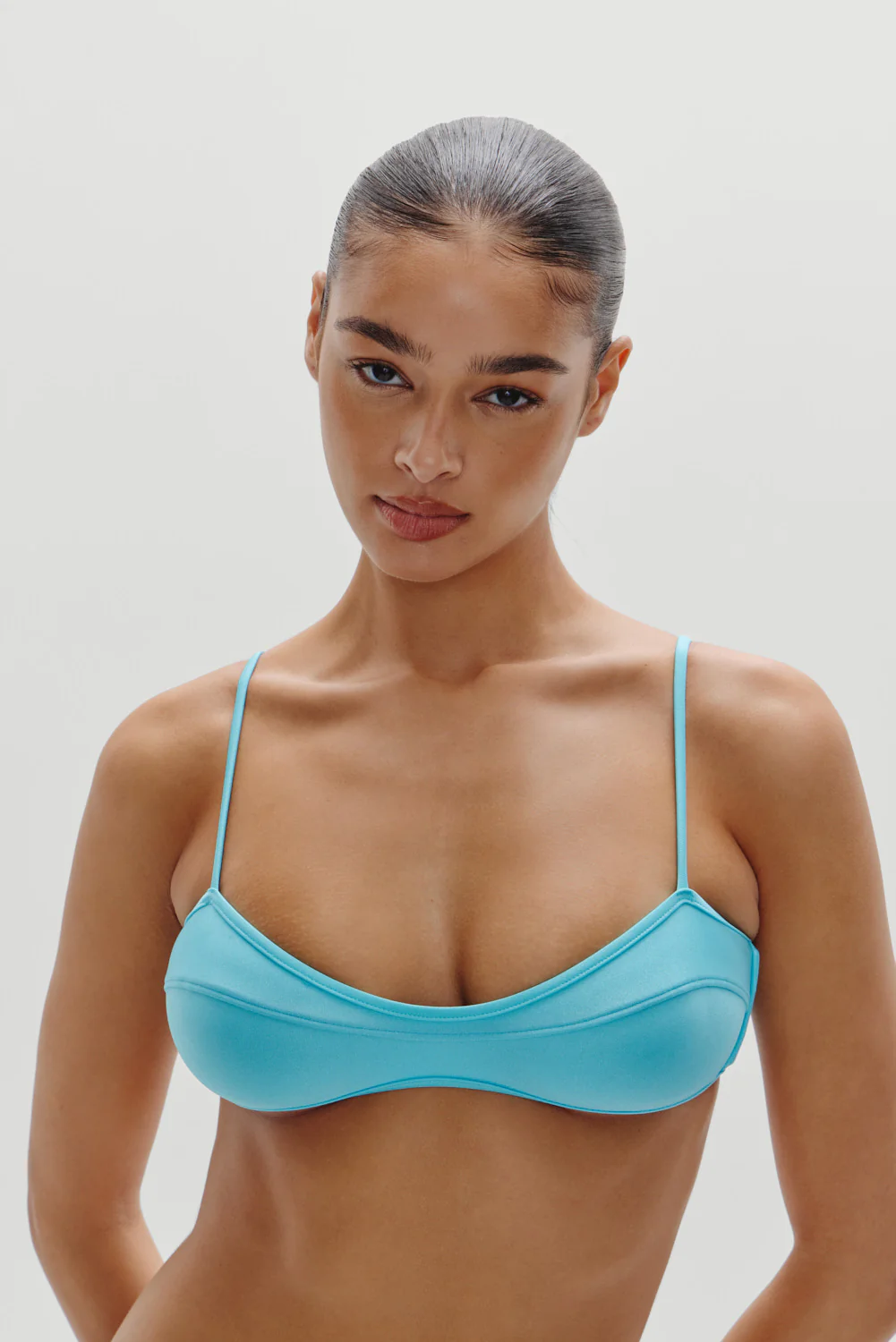 Lane Satin Bandeau Bikini Top - Cyan Shine - Image 4