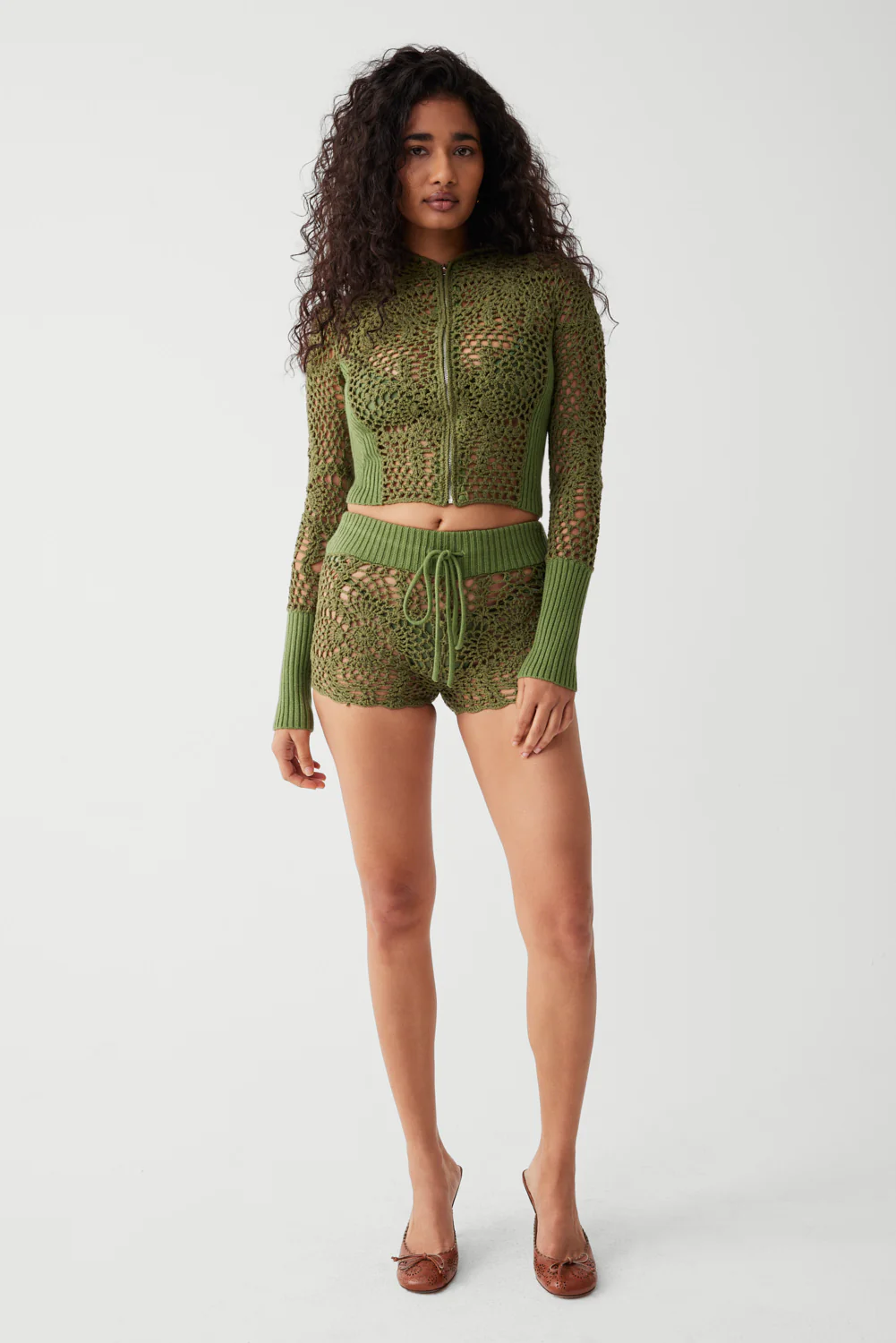 Lyla Crochet Zip Up Hoodie - Sea Moss - Image 4