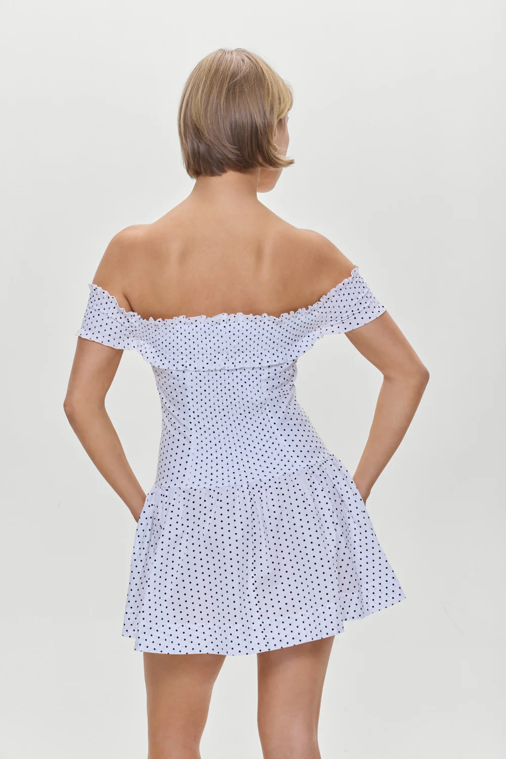 Mae Off Shoulder Mini Dress - White Polka Dot - Image 5