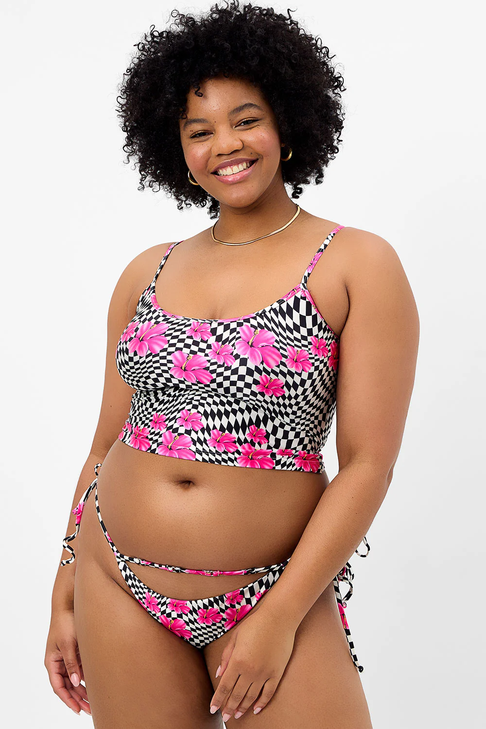 Meg Shine Tankini Bikini Top - Black Morrison Hibiscus - Image 2