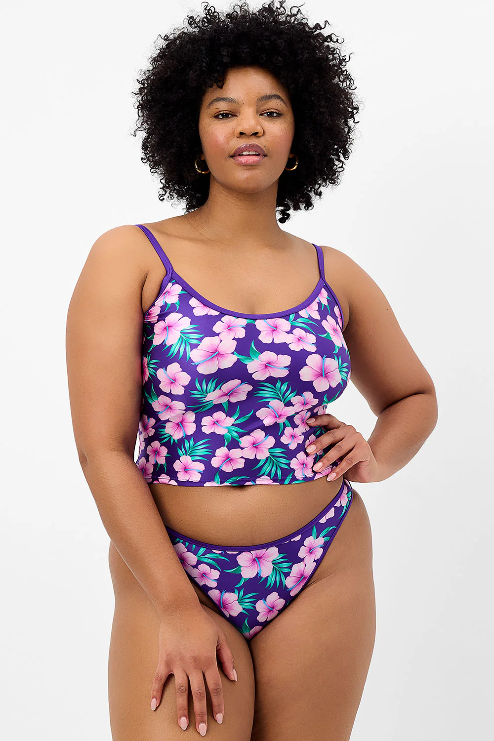 Meg Shine Tankini Bikini Top - Purple Hibiscus - Image 2
