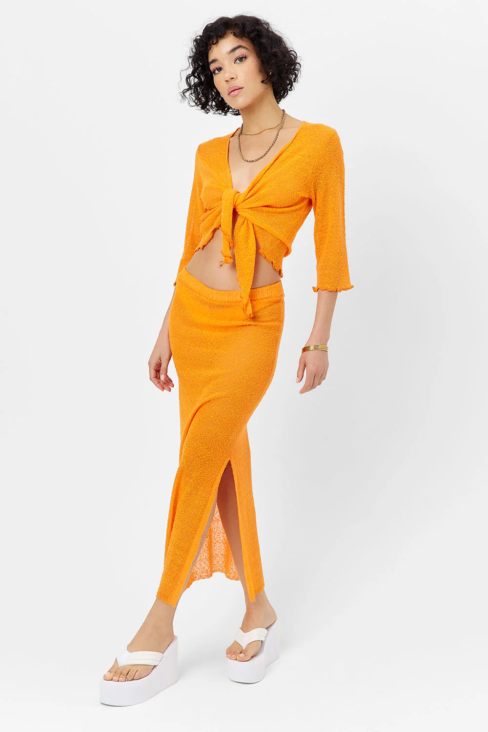Opal Knit Midi Skirt - Orange Novelty - Image 4