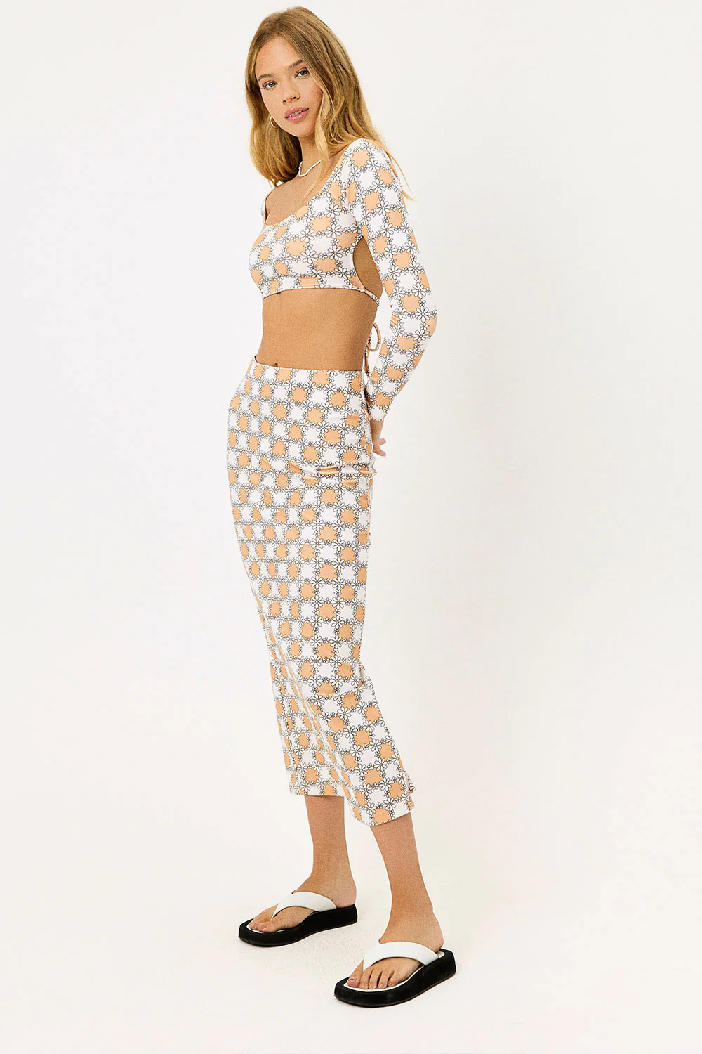 Opal Terry Midi Skirt - Nude Daisy - Image 5