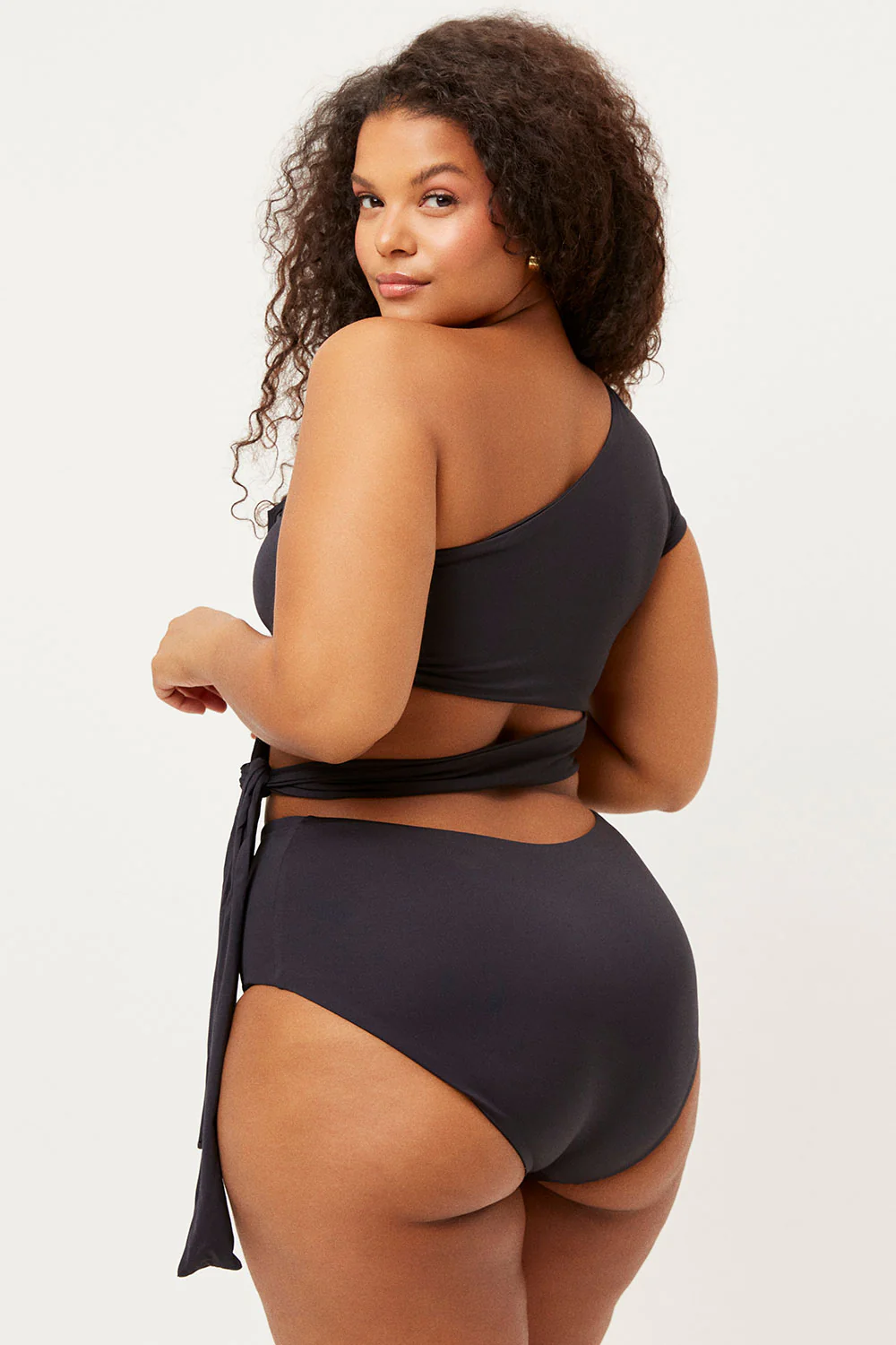 Puck One Shoulder Bikini Top - Black - Image 3