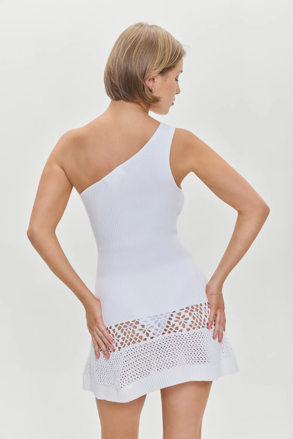 Serenade One Shoulder Crochet Dress - White - Image 5