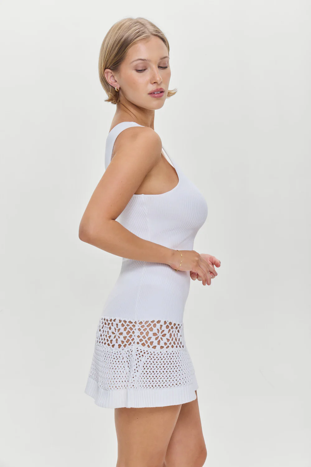Serenade One Shoulder Crochet Dress - White - Image 7