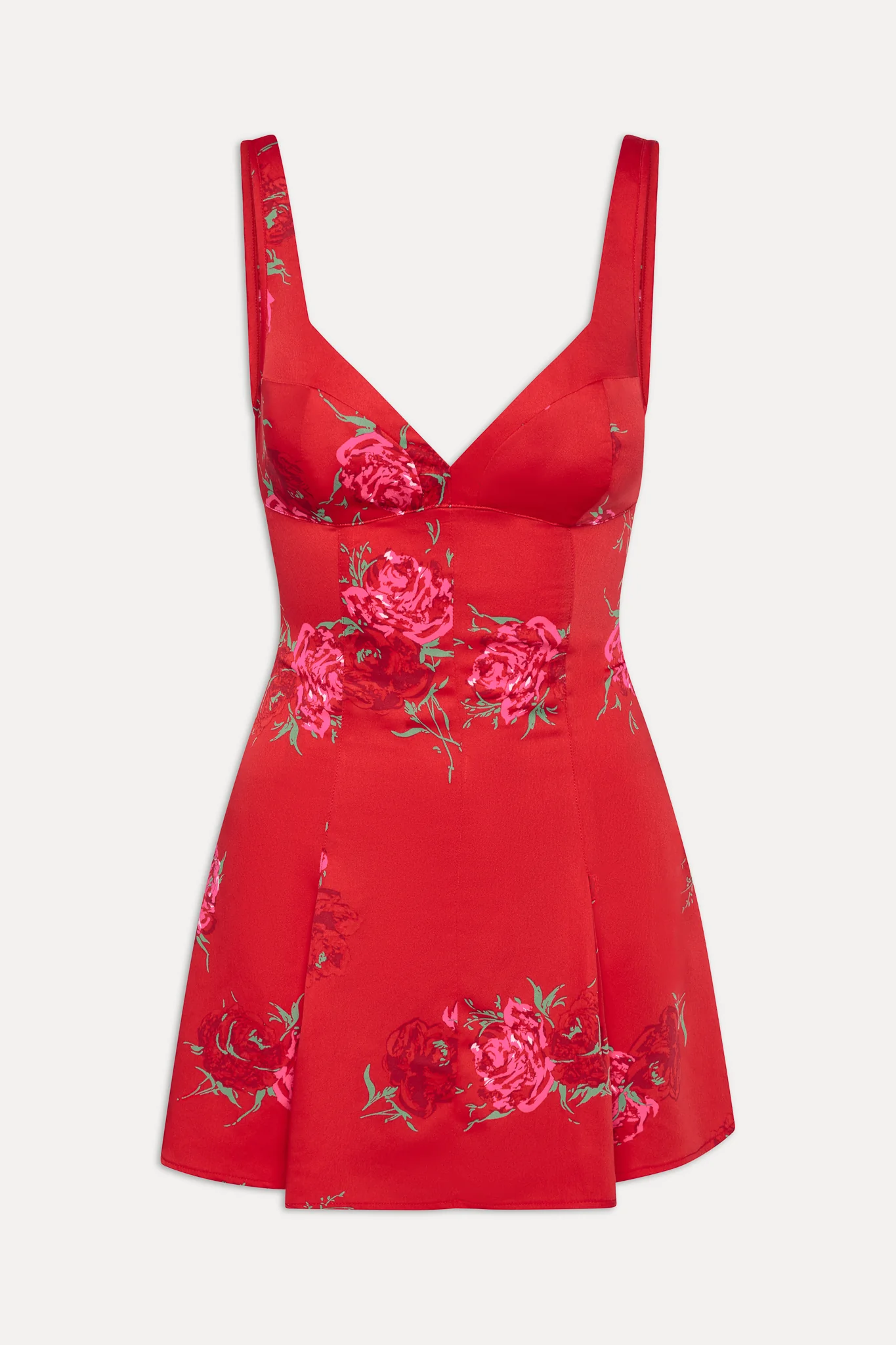 Siren Satin Mini Dress - Red Rose Brushstroke - Image 3