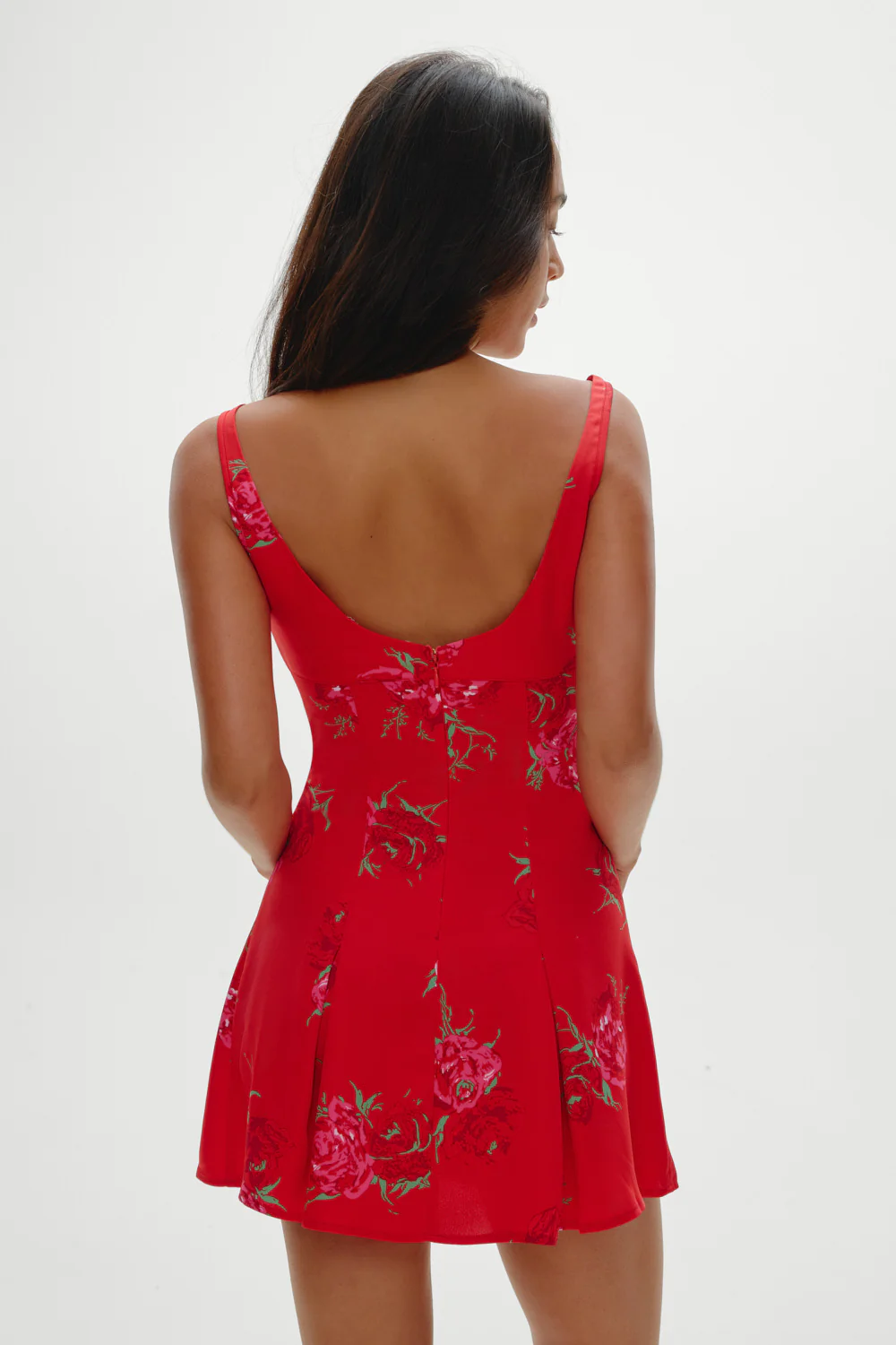 Siren Satin Mini Dress - Red Rose Brushstroke - Image 4
