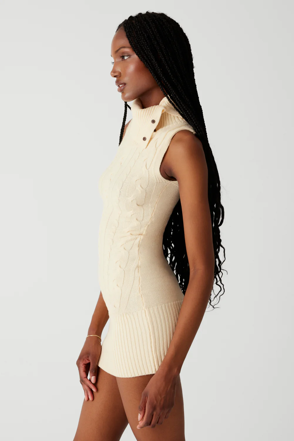 Storm Cable Cloud Knit Mini Dress - French Vanilla - Image 6