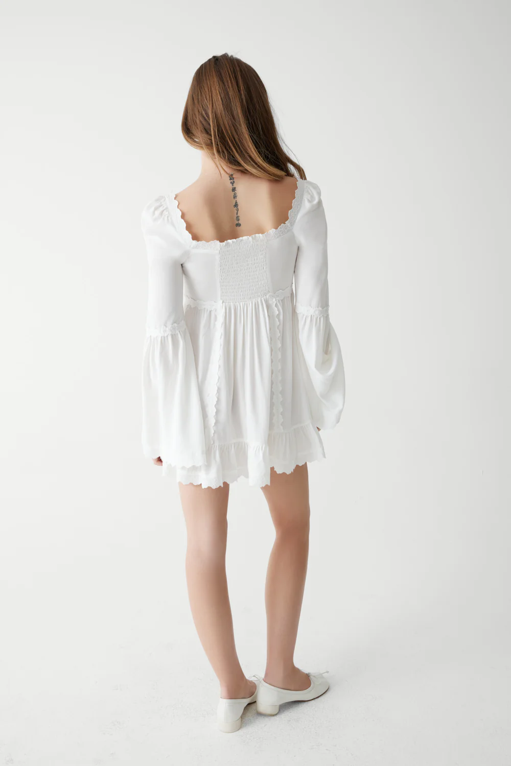 Sunflower Floral Embroidered Mini Dress - White - Image 2