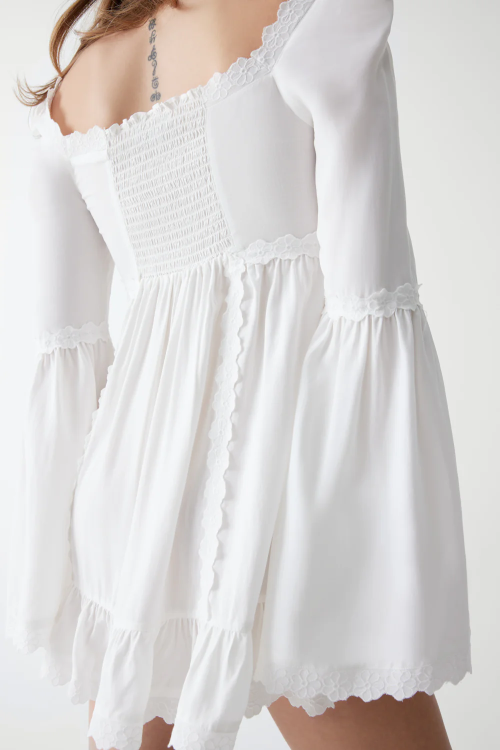Sunflower Floral Embroidered Mini Dress - White - Image 4