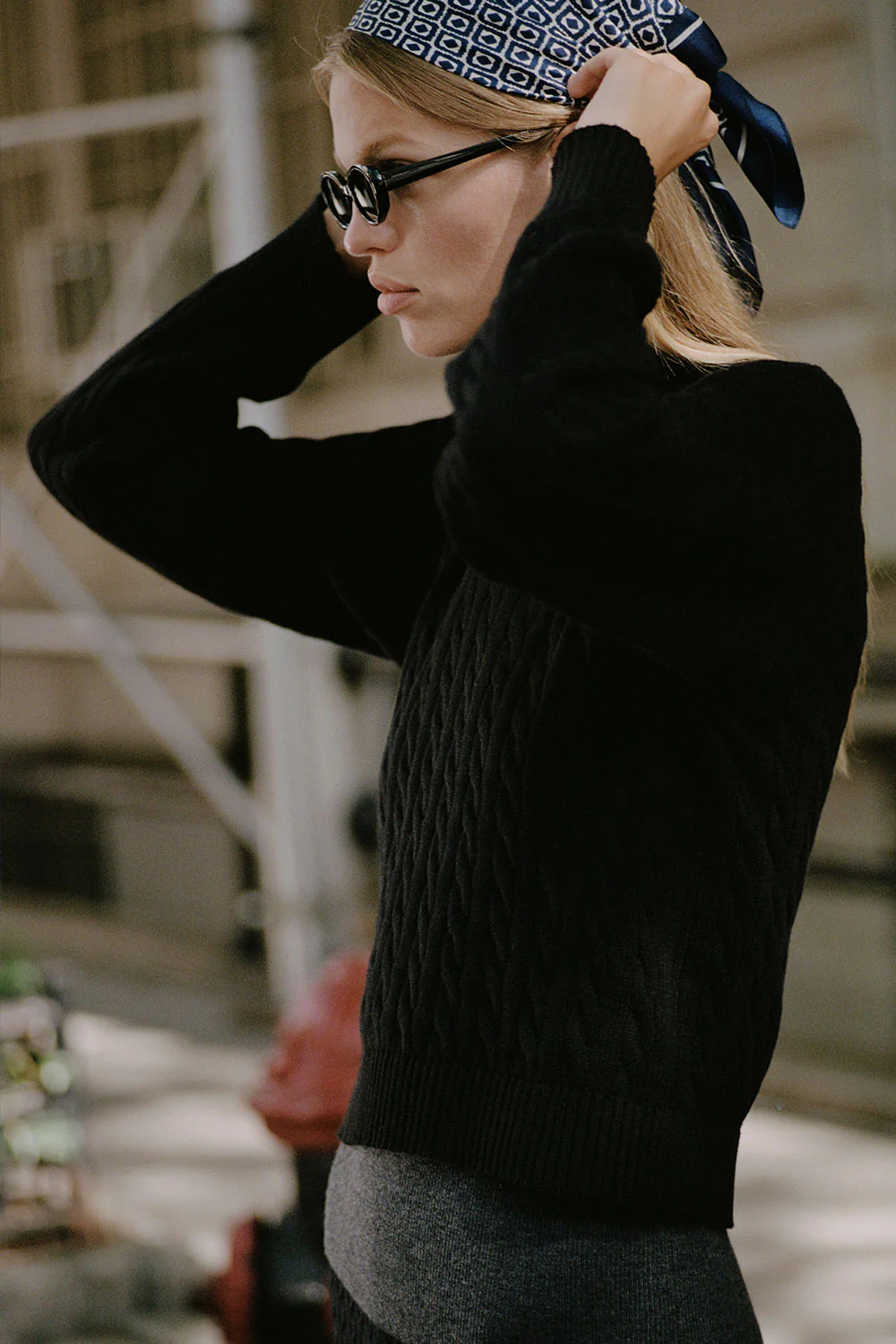 Varsity Cable Knit Sweater - Black - Image 2