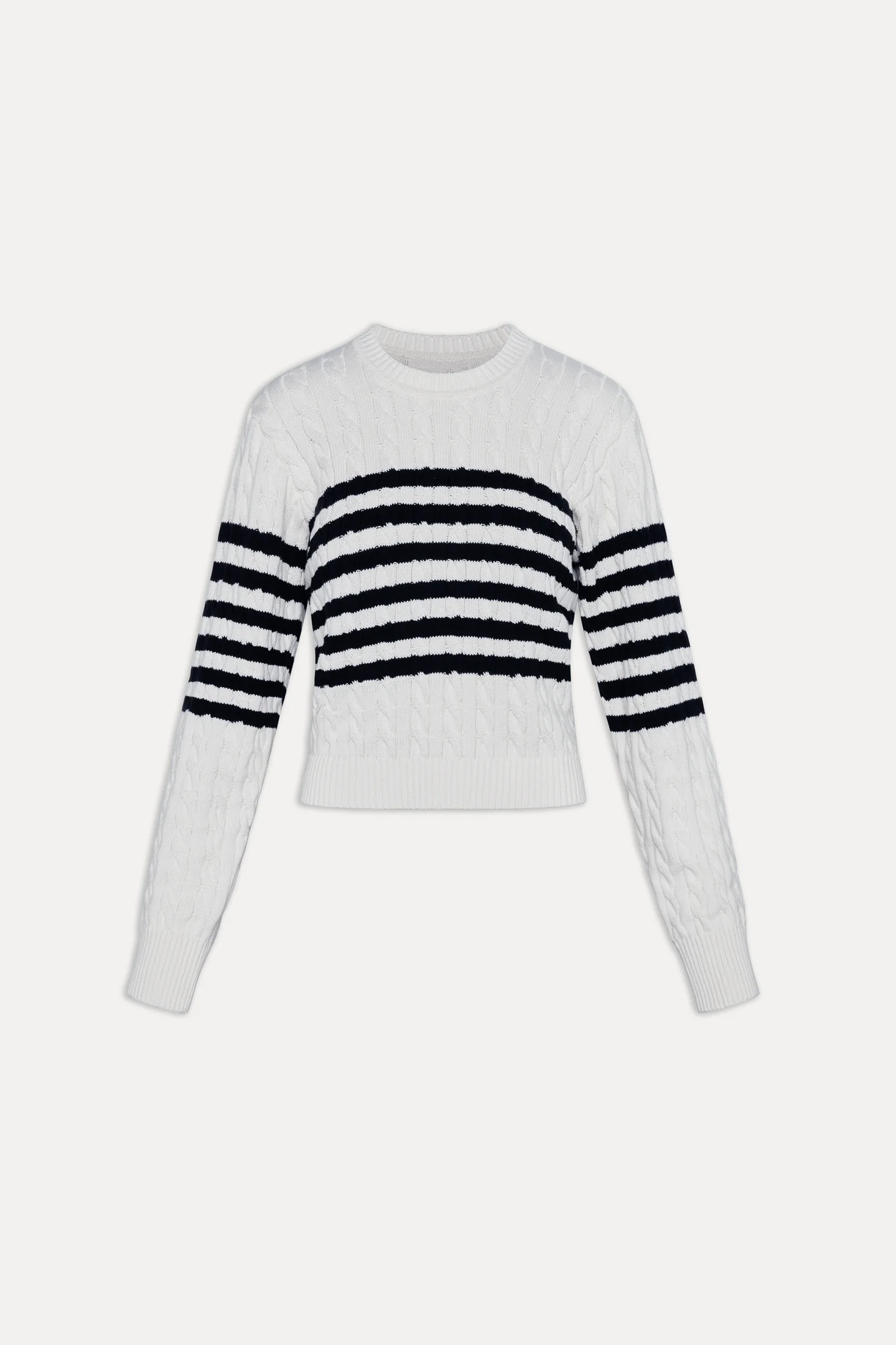 Varsity Striped Cable Knit Sweater - Ivory - Image 3