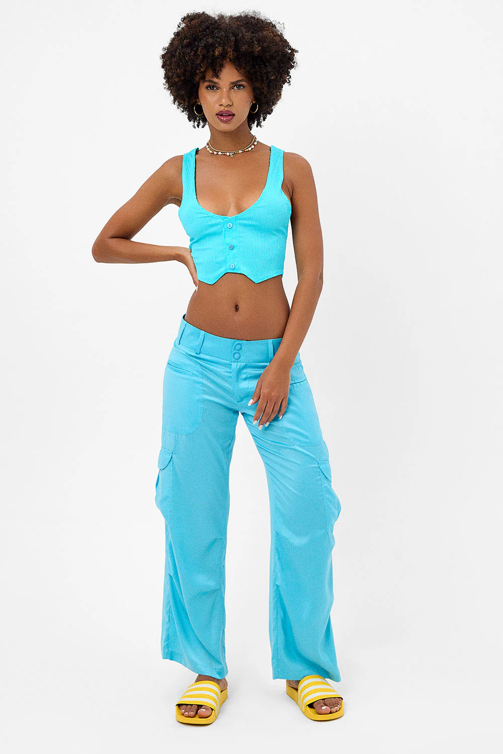 Violet Plissé Vest Top - Aquamarine - Image 5