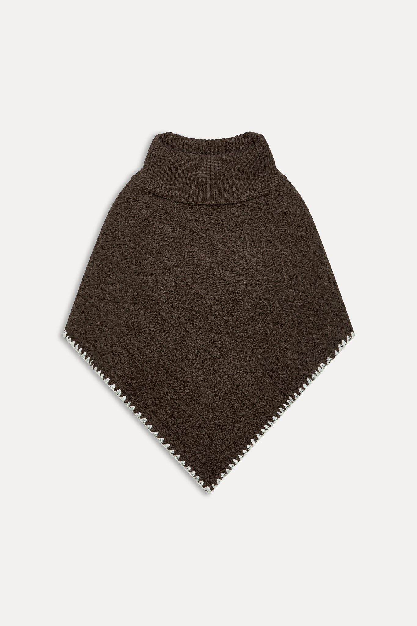 Windswept Cotton Knit Poncho - Chocolate Brown - Image 3