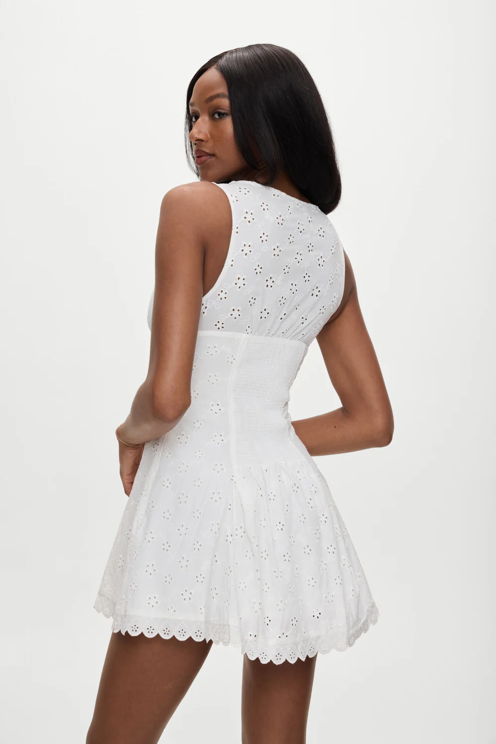 x BELLA HADID Farm Eyelet Mini Dress - Salt Air Eyelet - Image 5
