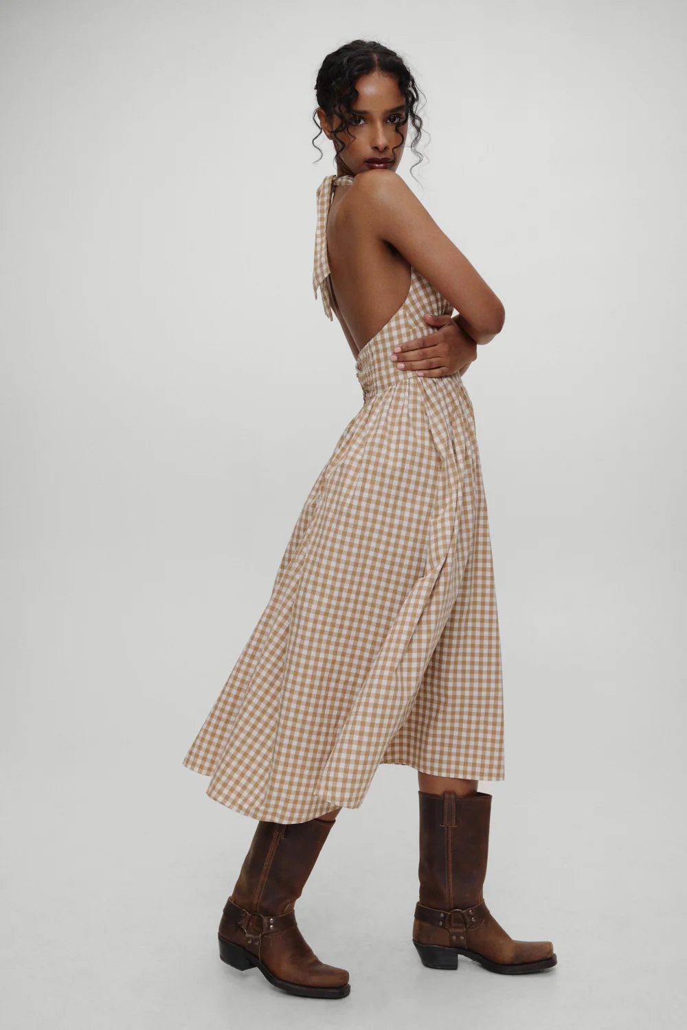 x BELLA HADID Prairie Midi Dress - Rodeo Gingham - Image 4