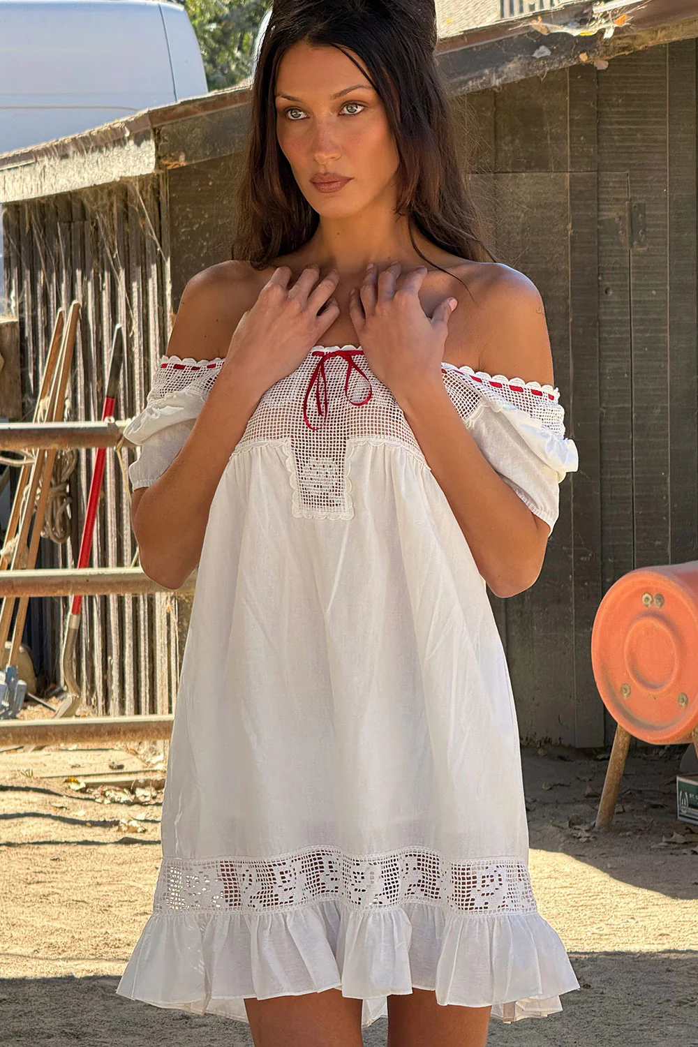 x BELLA HADID Western Poplin Mini Dress - White - Image 4